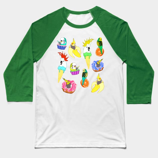 funny food birb doodle pattern Baseball T-Shirt by FandomizedRose